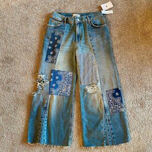 NWT Free People Wide Leg Patch Work Jeans Size 28